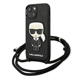 Karl Lagerfeld Cuir Monogram Patch et Cordon Iconik - Coque pour iPhone 13 mini