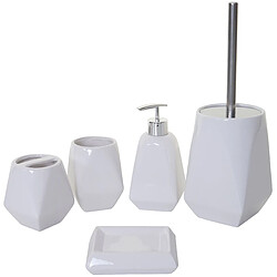 Decoshop26 Ensemble d'accessoires de salle de bain 5 pièces porte-brosse WC porte-brosse à dents en céramique blanc 04_0004839