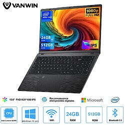 VANWIN PC Portable Windows 11 Pro Intel Celeron N5095(jusqu'à 3,4 GHz) 24Go RAM 512Go SSD IPS 1920*1080 FHD+ Ordinateur Portable 170° Convertible Type-C Bluetooth5.0-Noir 