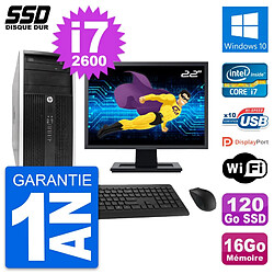 PC Tour HP 6300 CMT Ecran 22" Intel i7-2600 RAM 16Go SSD 120Go Windows 10 Wifi · Occasion 