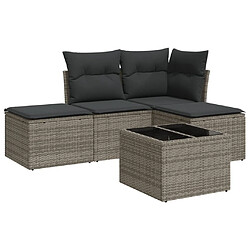 vidaXL Salon de jardin 5 pcs avec coussins gris résine tressée