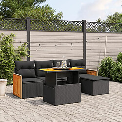 vidaXL Salon de jardin 6 pcs avec coussins noir résine tressée 