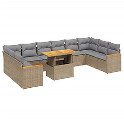 vidaXL Salon de jardin 11 pcs avec coussins beige résine tressée