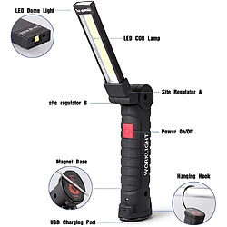 BESTA Lampe de Travail LED Lampe Torche Baladeuse LED Lampe Atelier LED Rechargeable Lampe d'Inspection Lampe de Poche Base Magnétique 5 Modes pour Lampe Garage, Camping, d'urgence Gros,2 Pièces