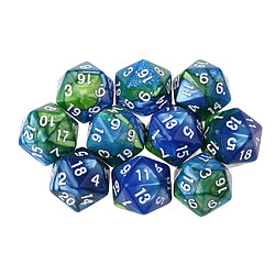 10pcs / set 20 face d20 dés pour jeu donjons et dragons bleu vert