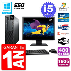 PC Lenovo M82 SFF Ecran 27" i5-2400 RAM 16Go SSD 480Go Graveur DVD Wifi W7 · Occasion 