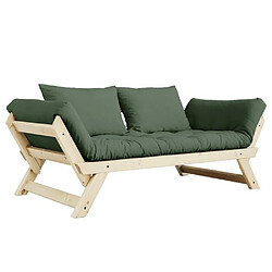 Inside 75 Banquette méridienne futon BEBOP pin naturel coloris vert olive couchage 75*200 cm. 