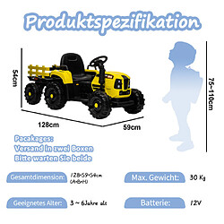 LBF Tracteur de conduite avec remorque, jouet de tracteur électrique alimenté par batterie 12 V avec télécommande, voiture électrique pour enfants, trois vitesses réglables, affichage de la puissance, USB, MP3, Bluetooth, LED