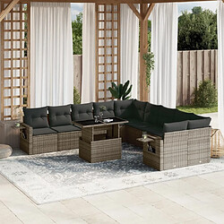 vidaXL Salon de jardin 11 pcs avec coussins gris résine tressée 