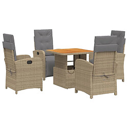 Maison Chic Ensemble à manger d'extérieur 5 pcs avec coussins,Salon de jardin,Mobilier de jardin Beige poly rotin -GKD484560