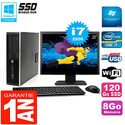 PC HP Compaq 8300 SFF Ecran 22" Core I7-2600 RAM 8Go Disque 120 Go SSD Wifi W7 - Occasion