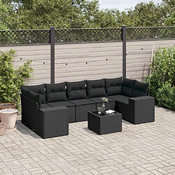 vidaXL Salon de jardin 8 pcs avec coussins noir résine tressée