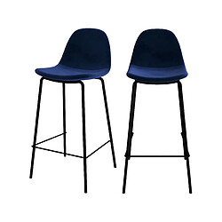 Rendez Vous Deco Chaise pour îlot central Henrik en velours bleu foncé 65 cm (lot de 2) 