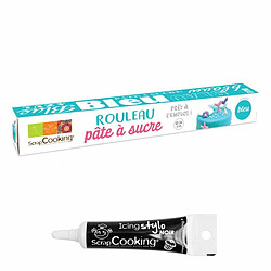 Scrapcooking Pâte à sucre en rouleau Bleu 430 g + Stylo de glaçage noir 