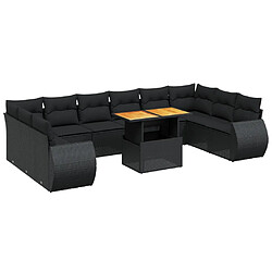 vidaXL Salon de jardin 11 pcs avec coussins noir résine tressée