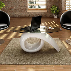 vidaXL Table basse avec dessus de table en verre ovale Blanc brillant 