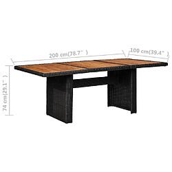 vidaXL Table à manger de jardin Noir 200x100x74 cm Résine tressée pas cher