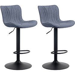 Decoshop26 Lot de 2 tabourets de bar en tissu bleu pieds en métal noir hauteur réglable pivotant TDB10723 