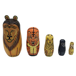 5pcs Main Lion Peint Animaux En Bois Poupées Russes Matriochka Jouets