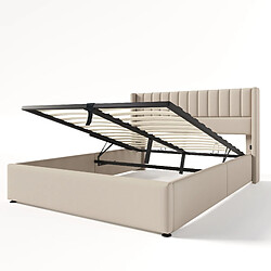 Avis ComfortXL Lit De Rangement Avec Sommier à Lattes Hydraulique, Cadre En Bois, Beige 140x200 Cm