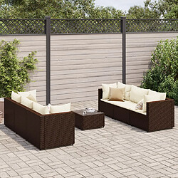 vidaXL Salon de jardin avec coussins 7 pcs marron résine tressée