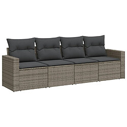 Maison Chic Salon de jardin 4 pcs avec coussins | Ensemble de Table et chaises | Mobilier d'Extérieur gris résine tressée -GKD95038