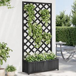 Maison Chic Jardinière,Bac à fleurs avec treillis - pot de fleur noir bois massif de sapin -GKD89581