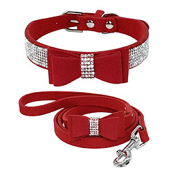 Universal Nœuds en suède cuir strass collier pour chien et housse de laisse chiot chat chihuahua collier pour petit chien chat | collier chien chat | collier niveau chat (rouge) 