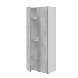 Pegane Armoire  meuble de rangement en panneau de particules mélaminé coloris blanc mat et gris ciment - Hauteur 182 x Longueur 80 cm x Profondeur 37 cm pas cher