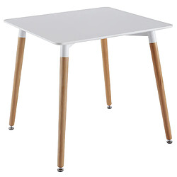 Vivenla Table coloris blanc scandinave carré plateau laqué et piètement en bois massif L.80 x P.80 x H.75 cm Collection Verberkt