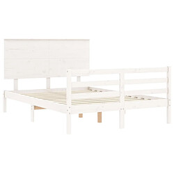 Maison Chic Cadre/structure de lit avec tête de lit pour adulte - Lit Moderne Chambre blanc 140x190 cm bois massif -MN72814 pas cher