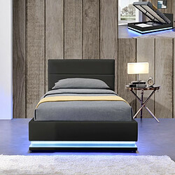 Meubler Design Lit Led Avec Coffre De Rangement Ava - Noir - 90x190