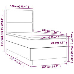 Acheter vidaXL Sommier à lattes de lit et matelas et LED Noir 100x200 cm Tissu