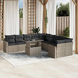 vidaXL Salon de jardin 11 pcs avec coussins gris clair résine tressée