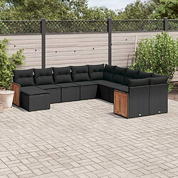 vidaXL Salon de jardin 11 pcs avec coussins noir résine tressée