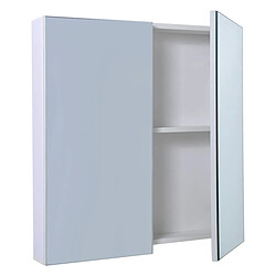 Helloshop26 Armoire de toilette en bois mdf armoire de salle de bain avec miroir avec 2 portes 2 niveaux, 62 x 11 x 65 cm, blanc 20_0007702