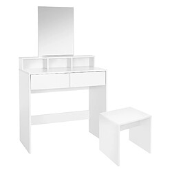 ML DESIGN MODERN LIVING Coiffeuse avec miroir rectangulaire 80x40x140 cm blanc en panneau de particules ML-Design Coiffeuse avec miroir tiroirs et tabouret de maquillage MDF blanc 80x40x140 cm