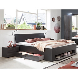 Pegane Lit adulte double 160x200 cm Queen Size + 2 chevets coloris gris foncé - Longueur 169 x Profondeur 210 x Hauteur 96 cm 