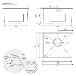 ML-Design Évier de cuisine en acier inoxydable à encastrer argenté avec vidage 40x34 cm pas cher