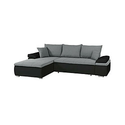 Avis Canapé d'angle réversible convertible 3 places+Coffre - Simili noir et tissu gris - L 274 x P 184 cm - CELINA - Fabriqué en U