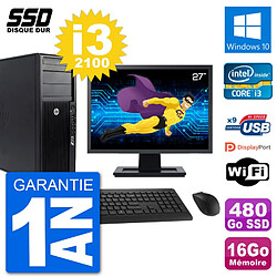 PC Tour HP Z210 Ecran 27" Intel i3-2100 RAM 16Go SSD 480Go Windows 10 Wifi · Occasion 