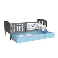 Kids Literie Lit Gigogne Teo 90x190 Gris - bleu Livré avec sommiers, tiroir et matelas en mousse de 7cm