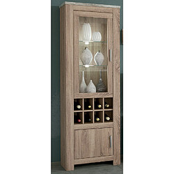 Pegane Armoire vitrine, buffet haut coloris Chêne truffé, blanc vieilli - Longueur 68 x Profondeur 37 x Hauteur 201 cm