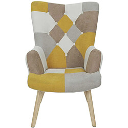 Avis The Home Deco Factory Fauteuil en tissu patchwork pieds en bois brut Alta jaune.