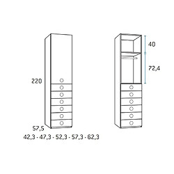 Inside 75 Armoire 1 porte gauche 6 tiroirs 42,3 x 57,5 x 220 cm