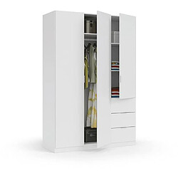 Armoire avec 3 portes coloris blanc - 200 x 135 x 52 cm -PEGANE-