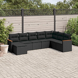 vidaXL Salon de jardin 8 pcs avec coussins noir résine tressée 