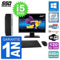 PC HP ProDesk 600 G3 SFF Ecran 22" i5-6500 RAM 64Go SSD 120Go Windows 10 Wifi - Occasion