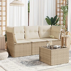 vidaXL Salon de jardin avec coussins 4 pcs beige résine tressée 