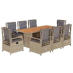 vidaXL Ensemble à manger de jardin et coussins 9 pcs beige Poly rotin